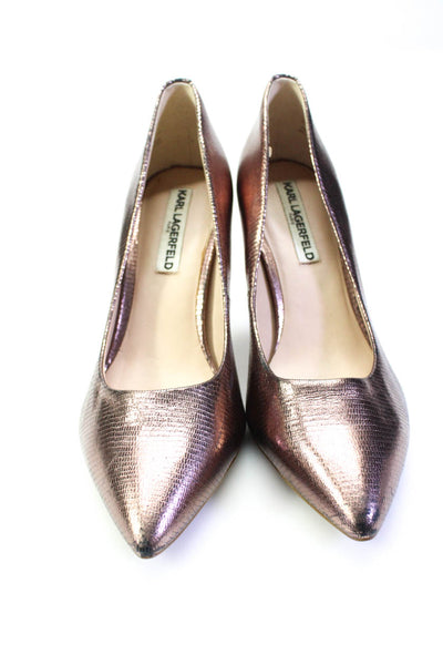 Karl Lagerfeld Womens Metallic Leather Pointed Toe Pumps Heels Bronze Size 9