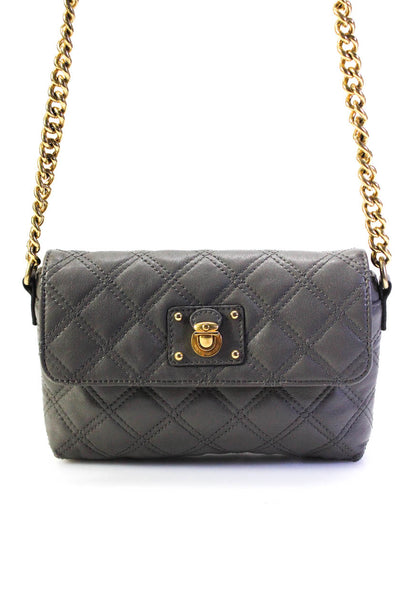 Marc Jacobs Womens Quilted Leather Flap Over Chain Strap Crossbody Gray Handbag
