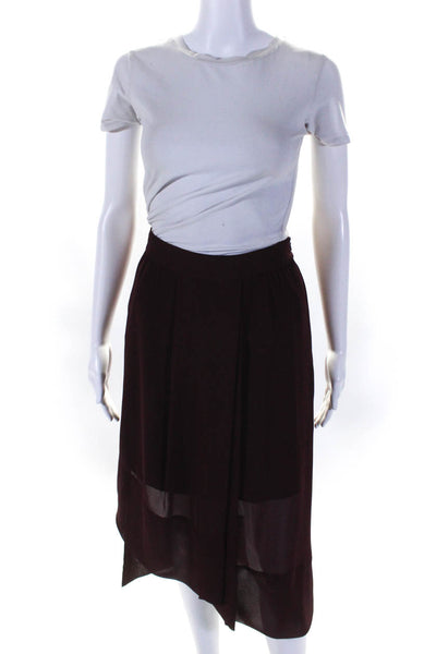 Reiss Womens Lined Semi Sheer Pleated Side Zip Midi Skirt Burgundy Size 6