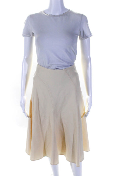 Ralph Lauren Womens Lined Wool Side Zip Flare Midi Skirt Beige Size 6