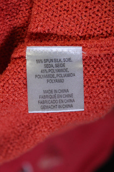 Minnie Rose Womens Silk Blend Crew Neck Short Sleeve Knit Top Orange Size L