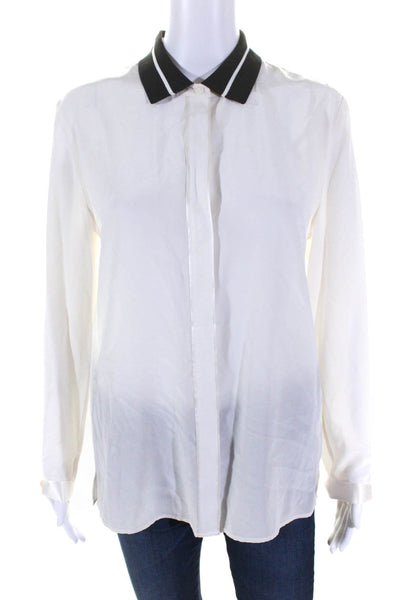 Rag & Bone Women's Collared Long Sleeves Button Down Silk Blouse Cream Size M