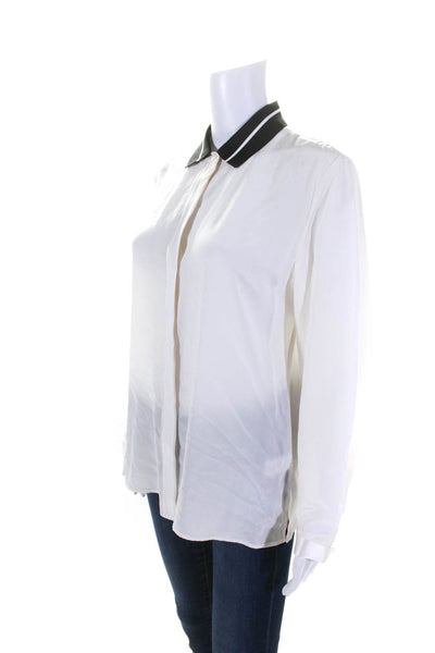 Rag & Bone Women's Collared Long Sleeves Button Down Silk Blouse Cream Size M