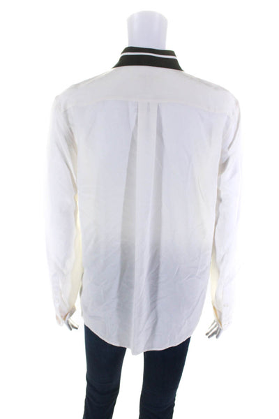 Rag & Bone Women's Collared Long Sleeves Button Down Silk Blouse Cream Size M