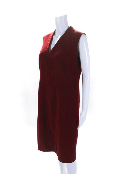Akris Women's V-Neck Sleeveless A-Line Slit Hem Midi Dress Red Size 12