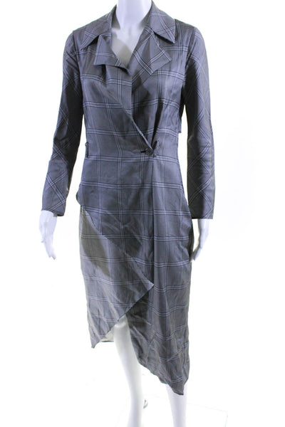 Dion Lee Womens Gray Plaid Collar Long Sleeve Layered Shift Dress Size S