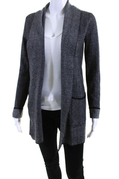 Christian Siriano Womens Gray Herringbone Cowl Neck Cardigan Sweater Top Size XS