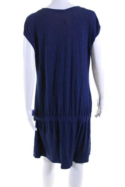 La Perla Womens Sleeveless V Neck Jersey Mini Drop Waist Dress Navy Size IT 46