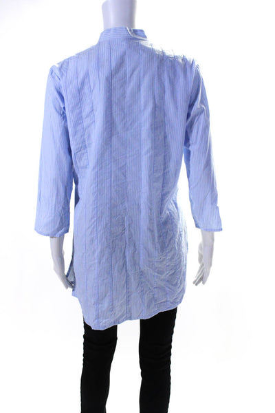 Kemble Womens Striped High Neck Long Sleeve Button Up Blouse Top Blue Size S