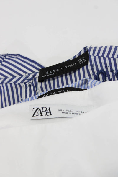Zara Womens Cotton Blend Striped Long Sleeve Blouse Top Blue Size M L Lot 3