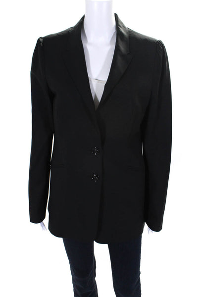 Burberry Womens Two Button Peak Lapel Woven Blazer Jacket Black Wool Size 12