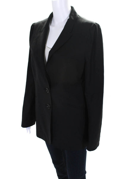 Burberry Womens Two Button Peak Lapel Woven Blazer Jacket Black Wool Size 12