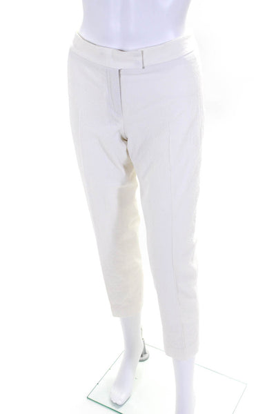 Akris Punto Womens Mid Rise Seersucker Slim Leg Crop Pants White Size 8