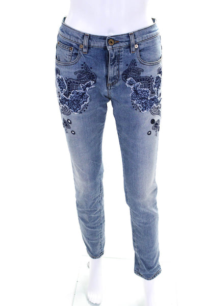 Roberto Cavalli Womens Embroidered Patchwork High Rise Skinny Jeans Blue IT 42