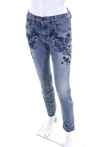 Roberto Cavalli Womens Embroidered Patchwork High Rise Skinny Jeans Blue IT 42