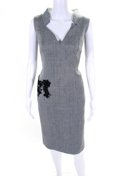 Peggy Jennings Womens Woven Check V Neck Sheath Dress Black White Size 10