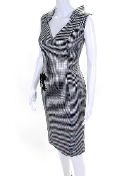 Peggy Jennings Womens Woven Check V Neck Sheath Dress Black White Size 10