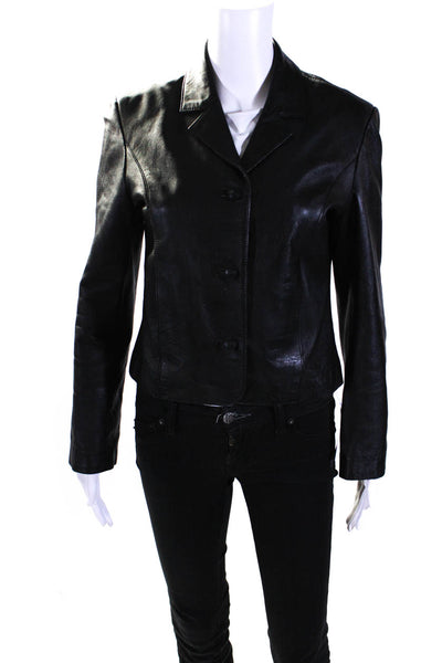 Versace Jeans Couture Womens Three Button Leather Jacket Black Size Medium