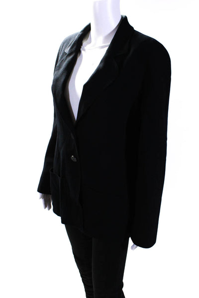 Chanel Womens Two Button Notched Lapel Blazer Jacket Navy Blue Wool Size 40