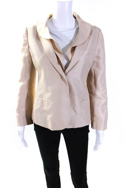 Valentino Womens Two Button Collared Notched Lapel Silk Jacket Brown Size 6