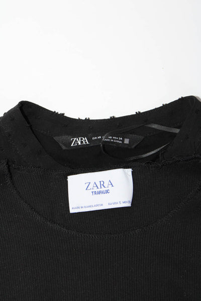 Zara Womens Black Ribbed Crew Neck Short Sleeve Shirt Dress Size S XS lot 2