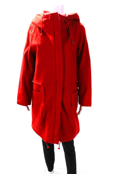 JNBY Womens Hooded Full Zipper Parka Coat Red Wool Blend Size Extra Large