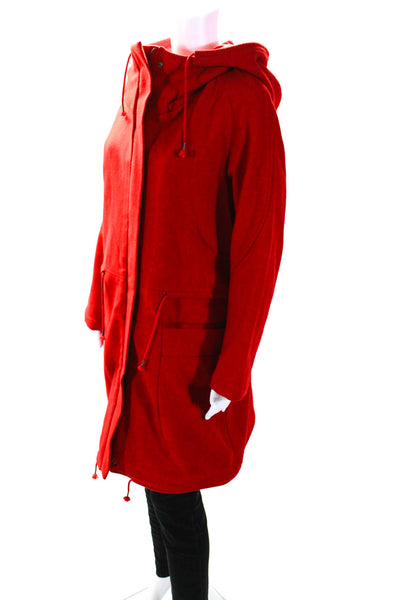 JNBY Womens Hooded Full Zipper Parka Coat Red Wool Blend Size Extra Large
