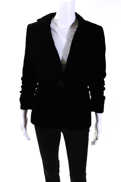 Drew Womens Black Velour One Button Ruched Long Sleeve Blazer Jacket Size XS