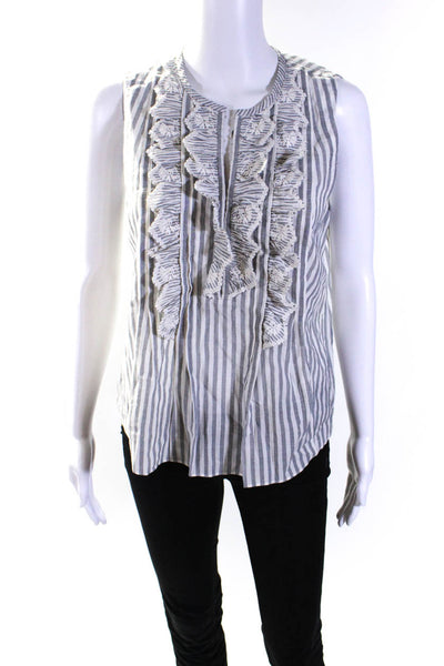 Rebecca Taylor Womens Gray Striped Ruffle V-Neck Sleeveless Blouse Top Size 6