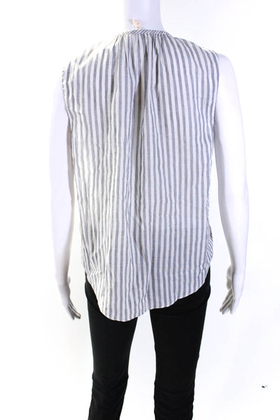 Rebecca Taylor Womens Gray Striped Ruffle V-Neck Sleeveless Blouse Top Size 6