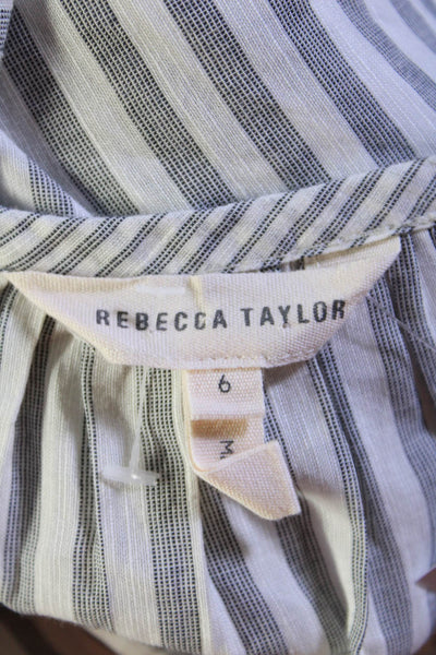 Rebecca Taylor Womens Gray Striped Ruffle V-Neck Sleeveless Blouse Top Size 6