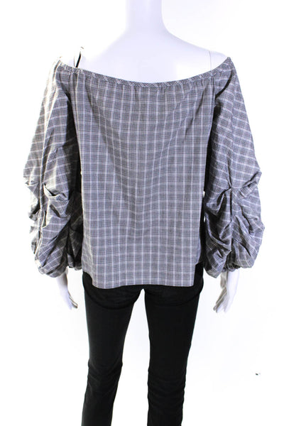 Guest Editor Womens Gray Plaid Off Shoulder Puff Long Sleeve Blouse Top Size S