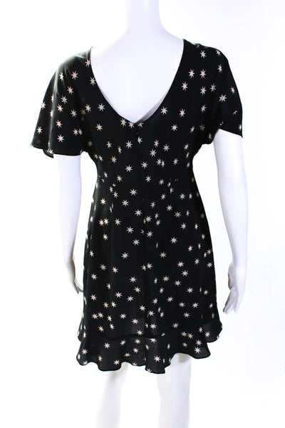 Pam & Gela Womens Black Silk Printed Boat Neck Short Sleeve Mini Dress Size 2