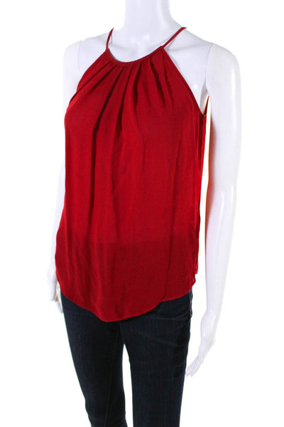 Joie Womens Sleeveless Scoop Neck Silk Draped Top Blouse Red Size Extra Small