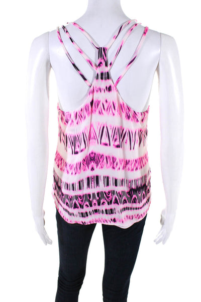 Parker Womens Sleeveless Strappy Back Abstract Silk Top White Pink Size XS