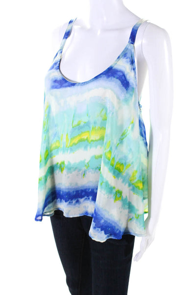 Show Me Your Mumu Womens Scoop Neck Abstract Top Teal Blue White Size Medium