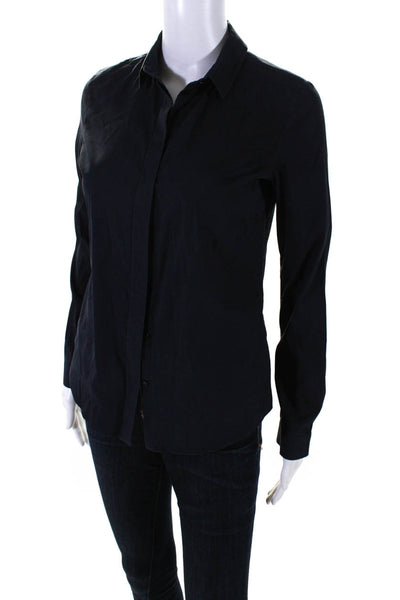 COS Womens Long Sleeves Button Down Crew Neck Shirt Black Cotton Size 4