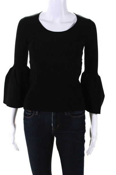 Elizabeth and James Womens Ribbed Bell Sleeves Crew Neck Sweater Black Size Smal