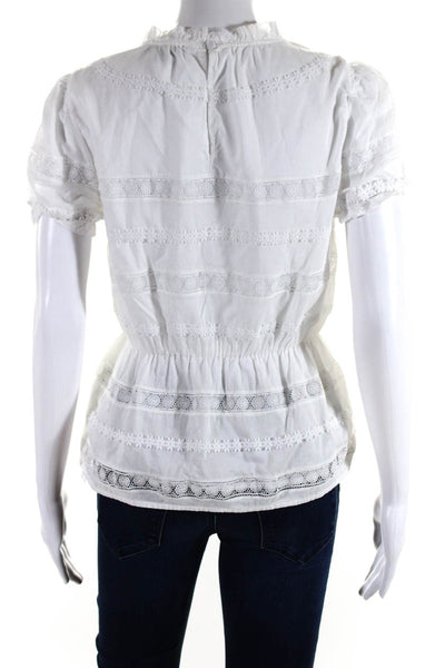 J Crew Womens Cotton Knit Floral Short Sleeve Peplum Blouse Top White Size 2XS