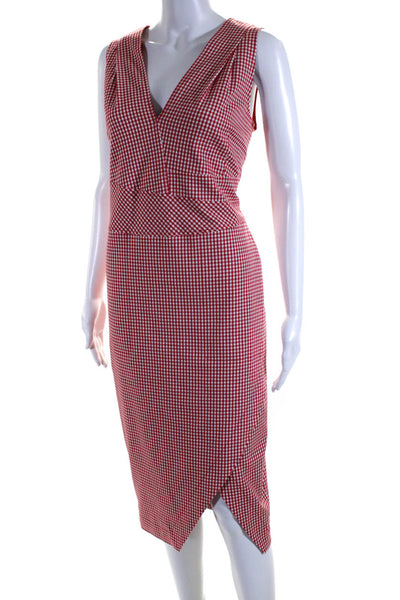 Altuzarra Womens Gingham V Neck Slit Sleeveless Sheath Dress Red White Size 8