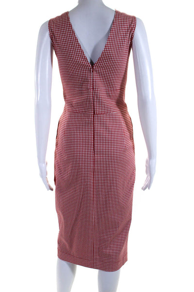 Altuzarra Womens Gingham V Neck Slit Sleeveless Sheath Dress Red White Size 8