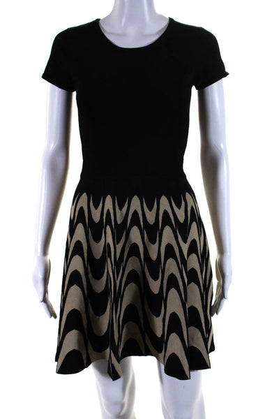 Parker Womens Knit Swirl Printed Cap Sleeve Crew Neck A-Line Dress Black Size XS