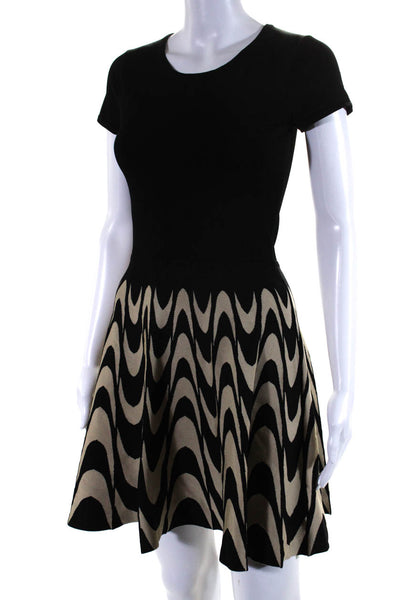 Parker Womens Knit Swirl Printed Cap Sleeve Crew Neck A-Line Dress Black Size XS