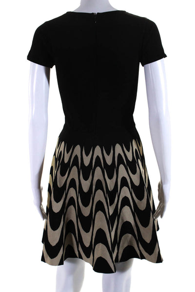 Parker Womens Knit Swirl Printed Cap Sleeve Crew Neck A-Line Dress Black Size XS