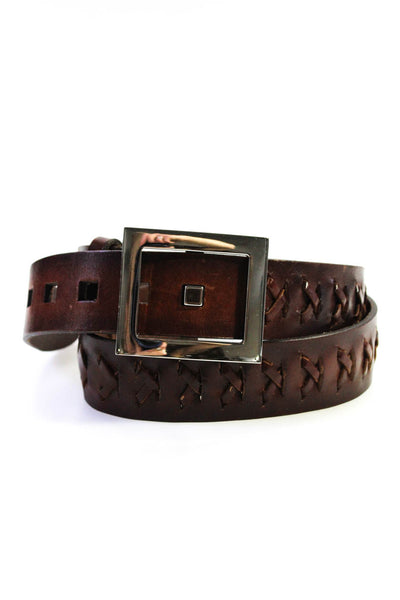 Dolce & Gabbana Mens Leather Cross Woven Rectangle Buckle Belt Brown Size 38IN