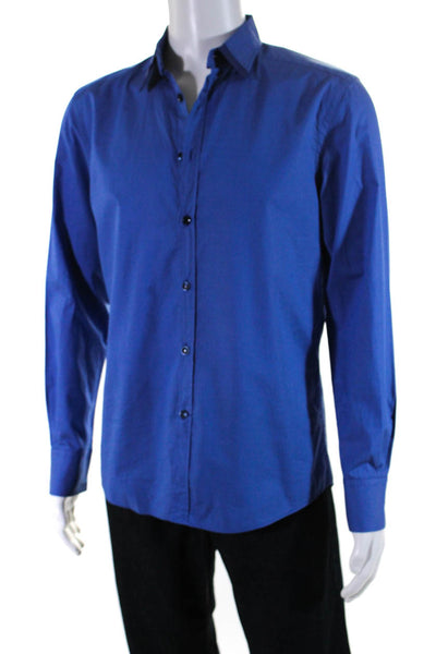 Versace Collection Mens Cotton Long Sleeve Button Down Trend Shirt Blue Size 40