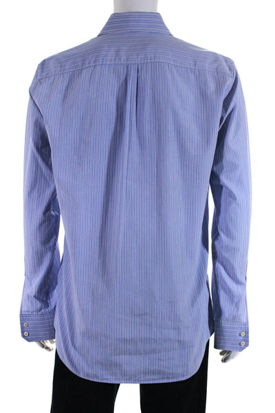 Dsquared2 Mens Cotton Striped Print Long Sleeve Button Down Shirt Blue Size 52