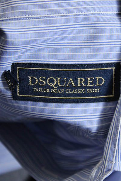 Dsquared2 Mens Cotton Striped Print Long Sleeve Button Down Shirt Blue Size 52