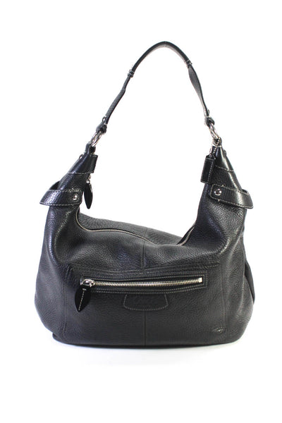 Coach Women's Zip Closure Pockets Textured Leather Tote Handbag Black Size M