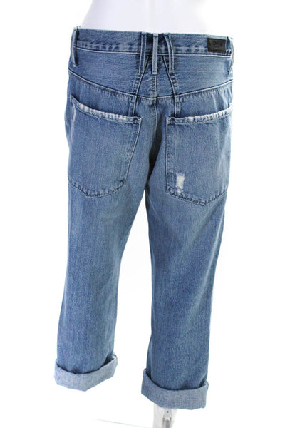 R+A Womens Denim High Rise Belted Straight Leg Jeans Pants Blue Size S